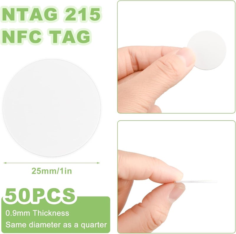 Telooco NFC Tag Stickers White NTAG215 Tag Rewritable Round Coin NFC Cards with Adhesive Back Compatible with Mobile Phones(50Pcs) - Image 2
